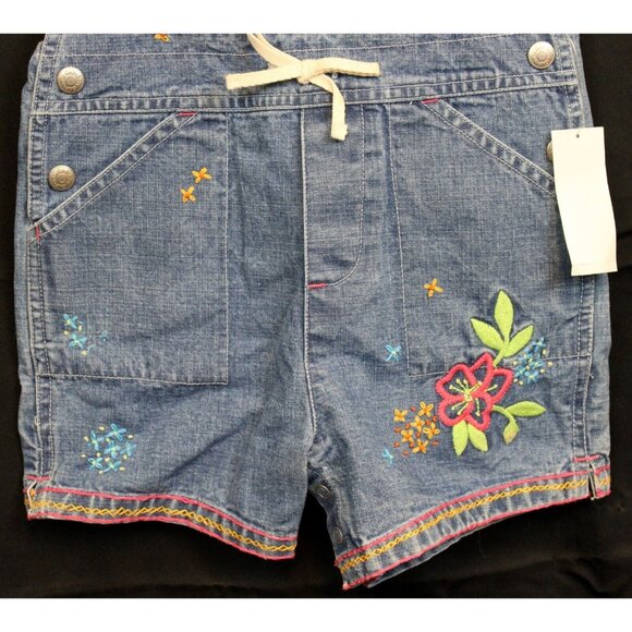 NEW 2001 Gap Kids Denim Overalls Girls sz XL Embroidered Flowers Floral Contrast - Picture 3 of 8